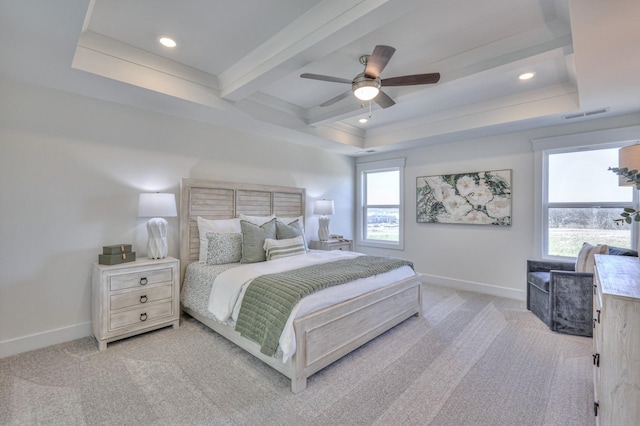 2816 Kai Dr, Murfreesboro, TN 37129 - bedroom with light colored carpet, recessed lighting, a raised ceiling, ceiling fan, and beamed ceiling