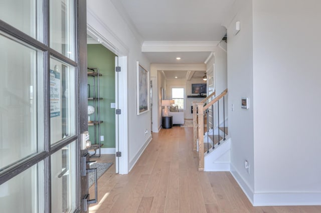 2816 Kai Dr, Murfreesboro, TN 37129 - foyer with light wood finished floors, stairway, and crown molding