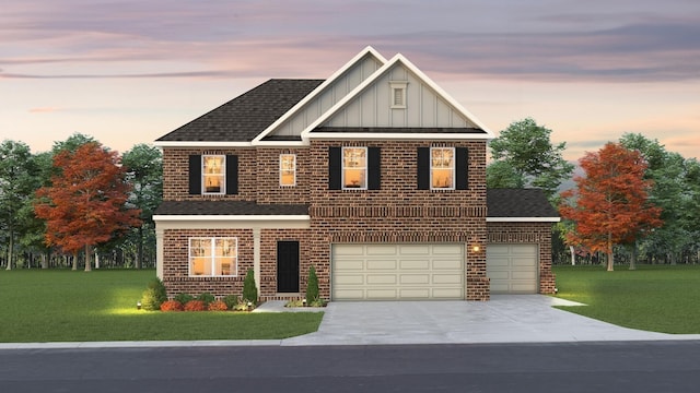 2816 Kai Dr, Murfreesboro, TN 37129 - view of front of house with board and batten siding, a front yard, concrete driveway, and brick siding