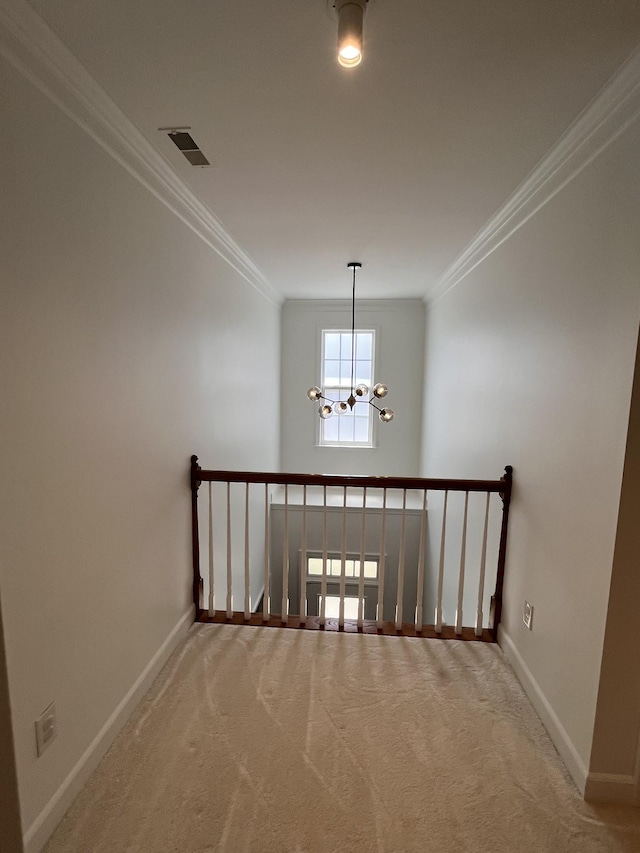 2010 Katach Ct, Spring Hill, TN 37174 - stairs featuring ornamental molding, carpet, and a chandelier