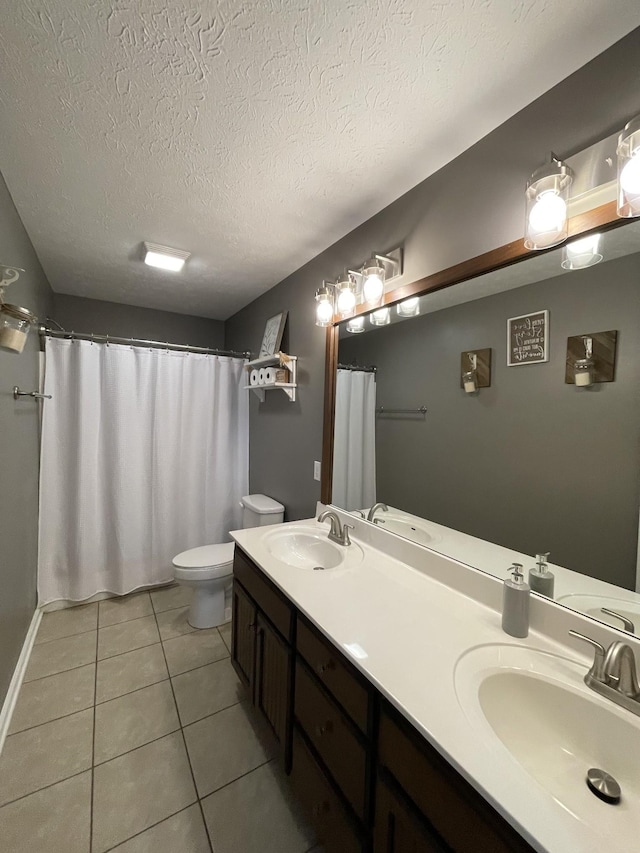 532 Douglas Ln, Lafayette, TN 37083 - full bathroom featuring tile patterned floors, double vanity, a textured ceiling, and a shower with curtain