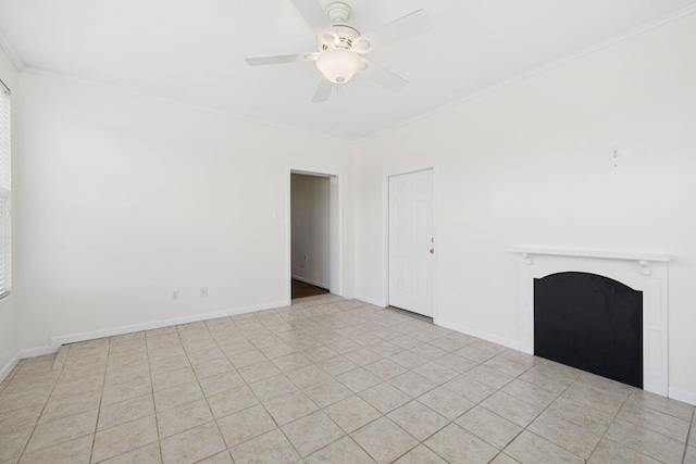 1710 New Highway 7, Columbia, TN 38401 - unfurnished living room with a fireplace, ceiling fan, and ornamental molding