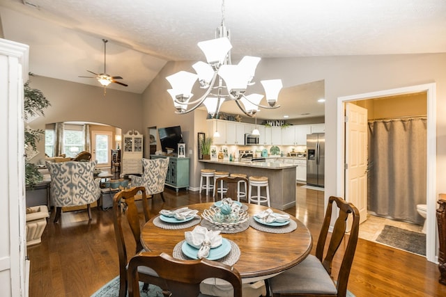 395 Devon Chase Hl Unit 3002, Gallatin, TN 37066 - dining room with wood finished floors, arched walkways, a chandelier, a ceiling fan, and high vaulted ceiling