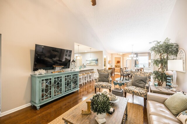 395 Devon Chase Hl Unit 3002, Gallatin, TN 37066 - living area featuring lofted ceiling, wood finished floors, and a chandelier