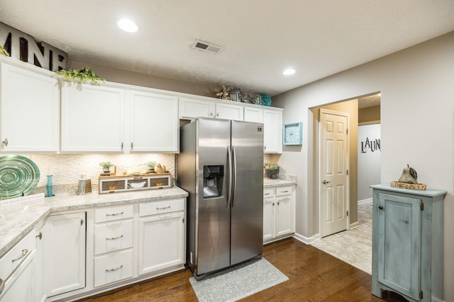 395 Devon Chase Hl Unit 3002, Gallatin, TN 37066 - kitchen with stainless steel fridge, white cabinetry, dark wood-type flooring, recessed lighting, and tasteful backsplash