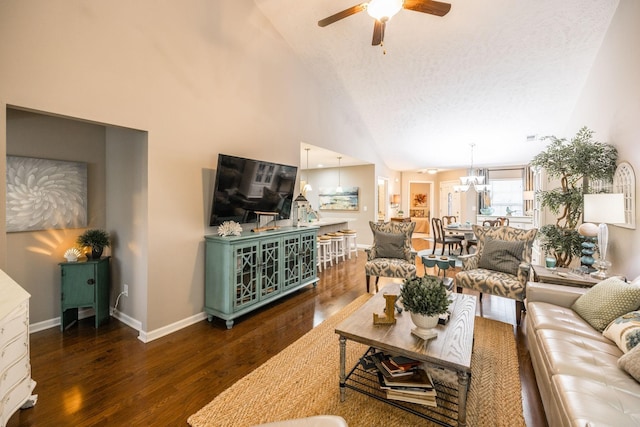 395 Devon Chase Hl Unit 3002, Gallatin, TN 37066 - living area with ceiling fan, wood finished floors, high vaulted ceiling, and a chandelier