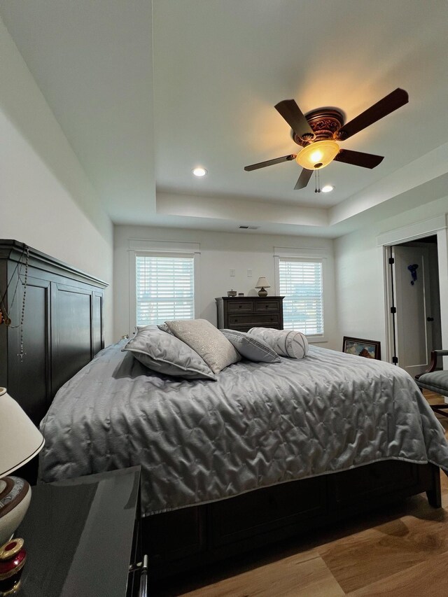 543 2nd Ave N, Lewisburg, TN 37091 - bedroom with a tray ceiling, wood finished floors, recessed lighting, and ceiling fan