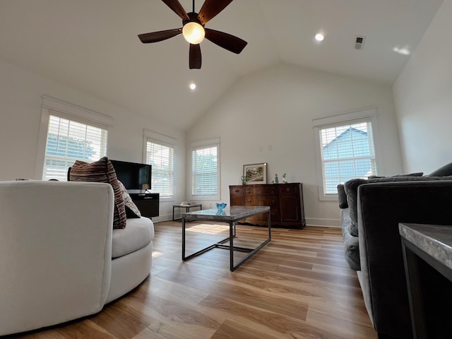 543 2nd Ave N, Lewisburg, TN 37091 - living room with ceiling fan, plenty of natural light, recessed lighting, light wood-style floors, and vaulted ceiling