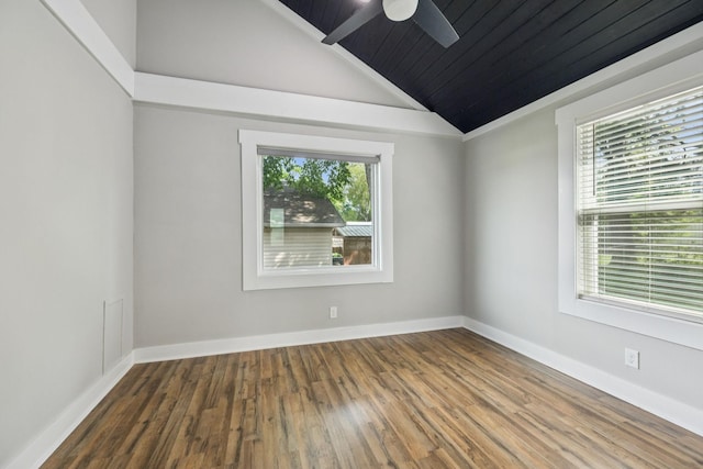 410 Campbell Ave, Tullahoma, TN 37388 - empty room with wooden ceiling, lofted ceiling, wood finished floors, and ceiling fan