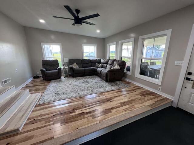 11 Jess Long Ln, Hillsboro, TN 37342 - living room featuring wood finished floors, healthy amount of natural light, ceiling fan, and recessed lighting