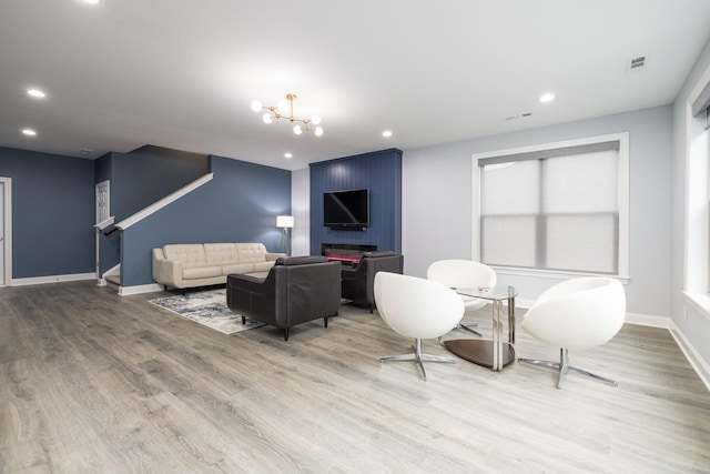 6826 Falls Ridge Ln, College Grove, TN 37046 - living room with wood finished floors, recessed lighting, and a chandelier