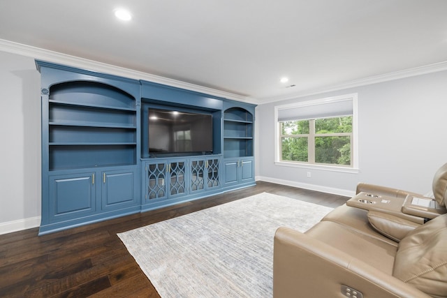 6826 Falls Ridge Ln, College Grove, TN 37046 - living room with crown molding, dark wood-style floors, and recessed lighting