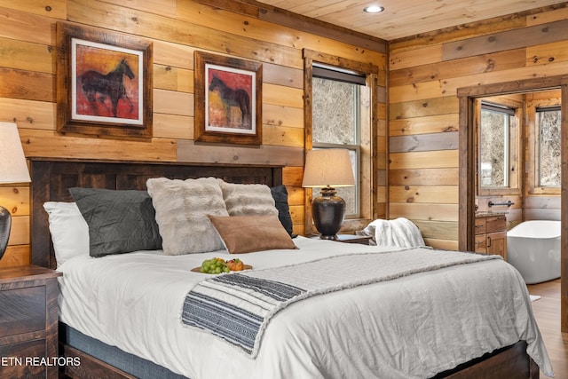 201 Laurel Oaks Way, Gatlinburg, TN 37738 - bedroom with wood walls, recessed lighting, wood finished floors, and wood ceiling