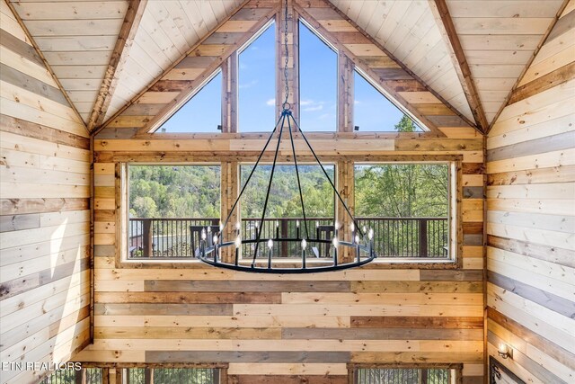201 Laurel Oaks Way, Gatlinburg, TN 37738 - detailed view of wood walls, a chandelier, and wood ceiling