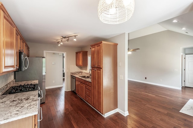 102 Buckhaven Ct, Hendersonville, TN 37075 - kitchen with stainless steel appliances, dark wood-type flooring, backsplash, ceiling fan, and recessed lighting