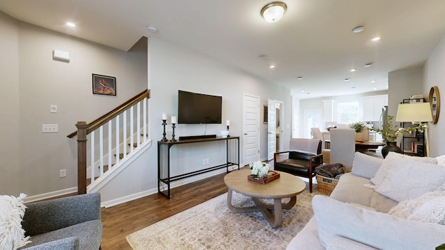 615 Old Hickory Blvd Unit 604, Nashville, TN 37209 - living area featuring wood finished floors, stairway, and recessed lighting