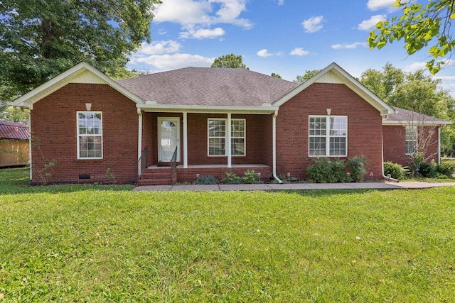 209 Taylor Creek Ln, Chapel Hill, TN 37034 - ranch-style house featuring brick siding, a front lawn, a porch, and a shingled roof