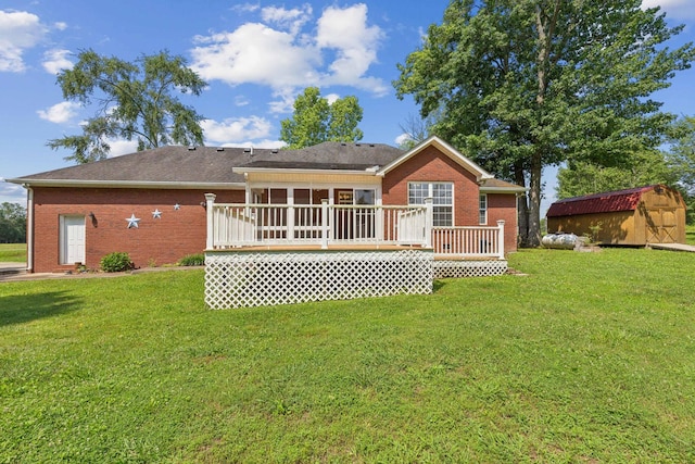 209 Taylor Creek Ln, Chapel Hill, TN 37034 - back of house with a shed, brick siding, a deck, and a yard