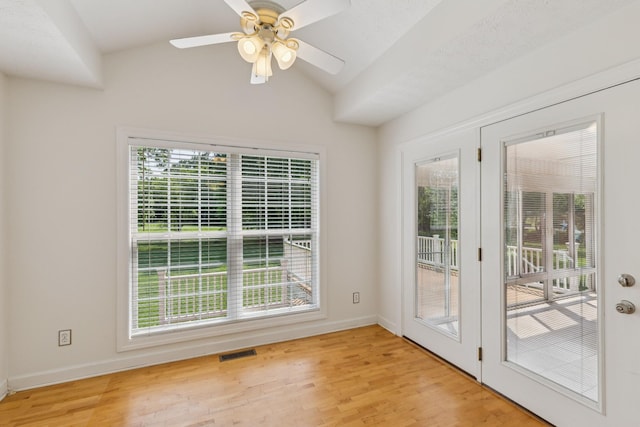209 Taylor Creek Ln, Chapel Hill, TN 37034 - doorway to outside with light wood-style floors, lofted ceiling, and ceiling fan