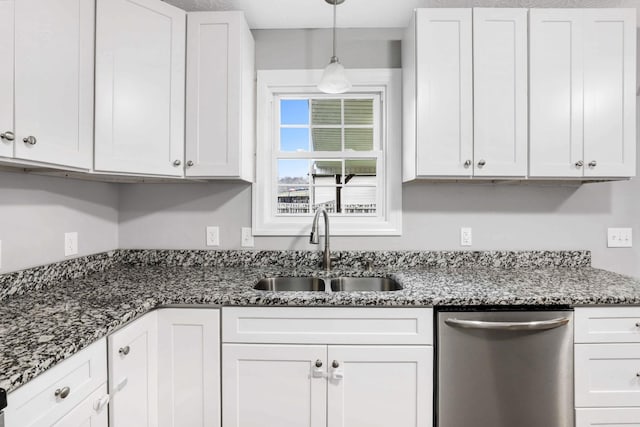 458 Robins Trl, Westmoreland, TN 37186 - kitchen featuring dishwasher, white cabinets, and stone countertops