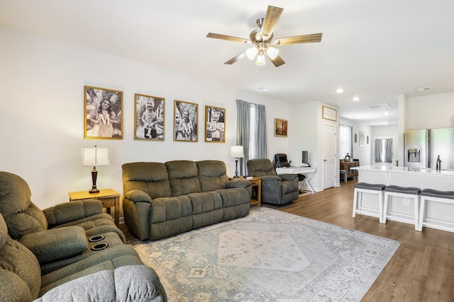 7178 Lang Ave, White House, TN 37188 - living area with ceiling fan, dark wood-style floors, and recessed lighting
