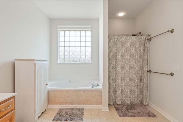 123 River Downs Blvd, Murfreesboro, TN 37128 - bathroom featuring vanity, a bath, tile patterned flooring, and a shower with curtain
