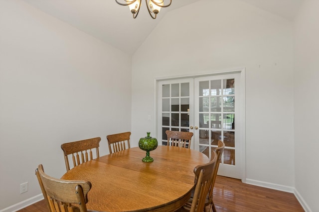 123 River Downs Blvd, Murfreesboro, TN 37128 - dining area with a chandelier, high vaulted ceiling, wood finished floors, and french doors