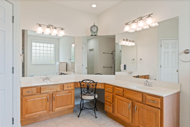 123 River Downs Blvd, Murfreesboro, TN 37128 - bathroom with tile patterned flooring, double vanity, and recessed lighting