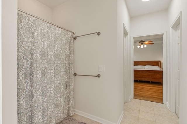 123 River Downs Blvd, Murfreesboro, TN 37128 - bathroom with tile patterned flooring, ceiling fan, and a shower with shower curtain