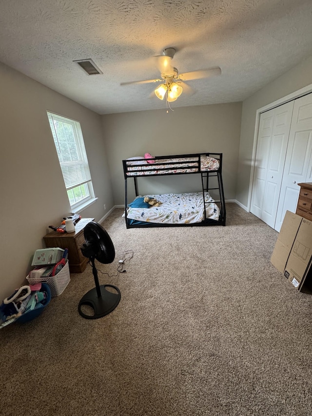 1114 Lea Cir, Lebanon, TN 37087 - bedroom featuring carpet flooring, a textured ceiling, and a ceiling fan