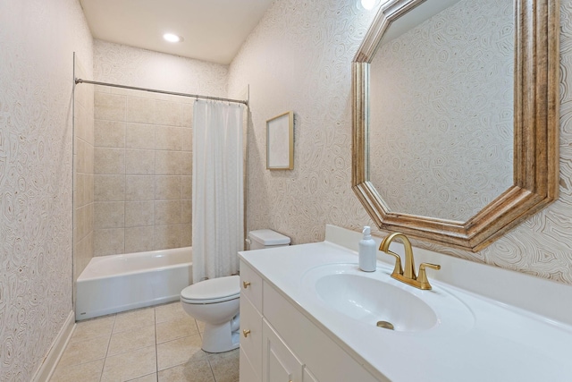 104 Majestic Ln, Franklin, TN 37064 - full bathroom featuring vanity, tile patterned floors, and shower / bath combination with curtain