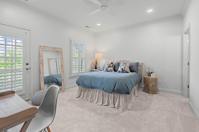104 Majestic Ln, Franklin, TN 37064 - bedroom with ornamental molding, multiple windows, carpet flooring, recessed lighting, and access to exterior