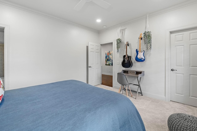 104 Majestic Ln, Franklin, TN 37064 - carpeted bedroom featuring ornamental molding, ceiling fan, and recessed lighting