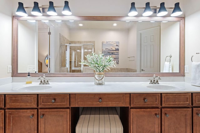 104 Majestic Ln, Franklin, TN 37064 - bathroom featuring double vanity and a stall shower