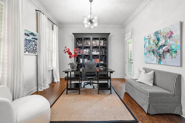 104 Majestic Ln, Franklin, TN 37064 - office space featuring dark wood-type flooring, a chandelier, and ornamental molding