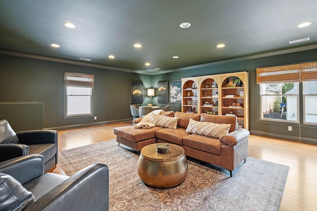 104 Majestic Ln, Franklin, TN 37064 - living room featuring ornamental molding, wood finished floors, and recessed lighting