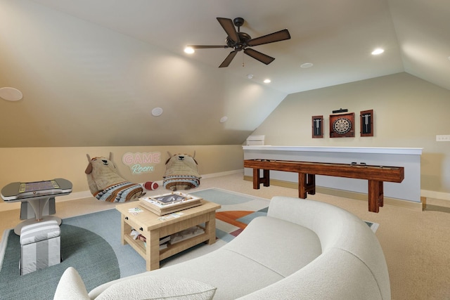 4310 Kings Camp Ct, Arrington, TN 37014 - recreation room with lofted ceiling, carpet, ceiling fan, and recessed lighting
