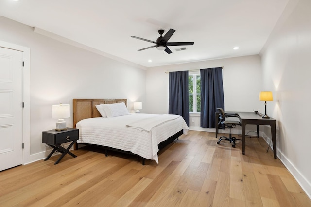 973 Hall Cemetery Rd, Burns, TN 37029 - bedroom featuring light wood-style floors, recessed lighting, and a ceiling fan
