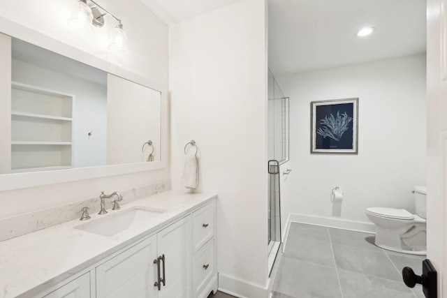 973 Hall Cemetery Rd, Burns, TN 37029 - bathroom featuring vanity, a stall shower, recessed lighting, and tile patterned floors