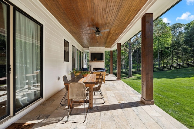 973 Hall Cemetery Rd, Burns, TN 37029 - view of patio with an outdoor fireplace and ceiling fan