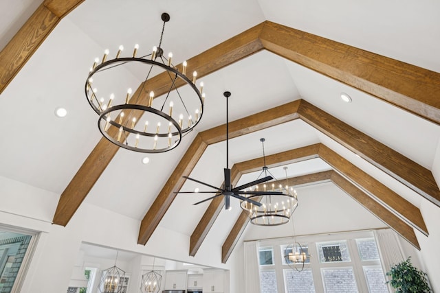 5128 Terravista Ln, Franklin, TN 37064 - detailed view of a chandelier, beam ceiling, and recessed lighting