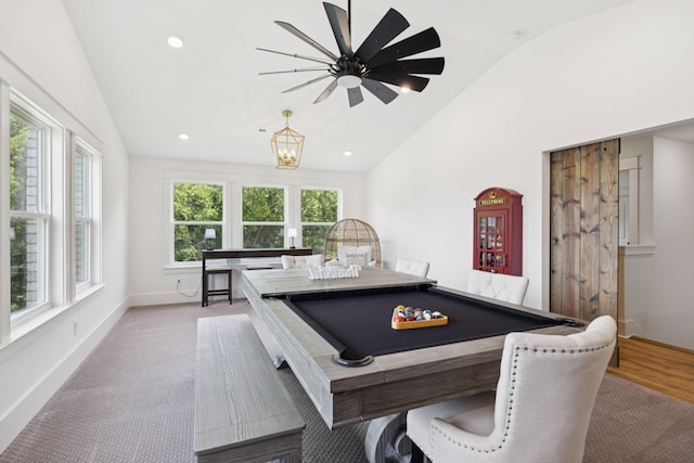 5128 Terravista Ln, Franklin, TN 37064 - recreation room with vaulted ceiling, billiards, recessed lighting, and a chandelier