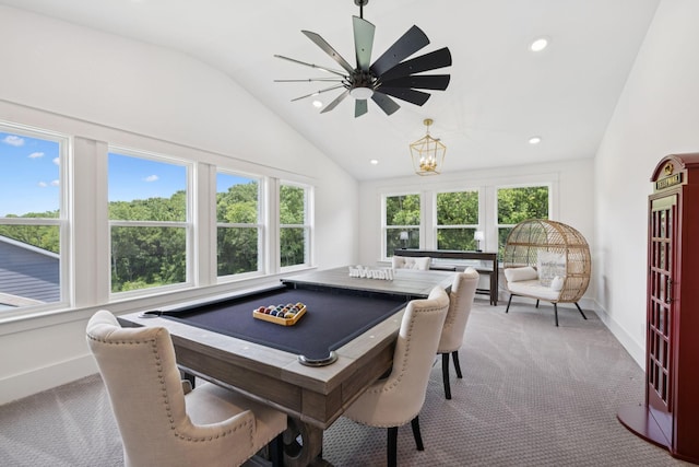 5128 Terravista Ln, Franklin, TN 37064 - rec room with lofted ceiling, carpet, recessed lighting, a chandelier, and billiards