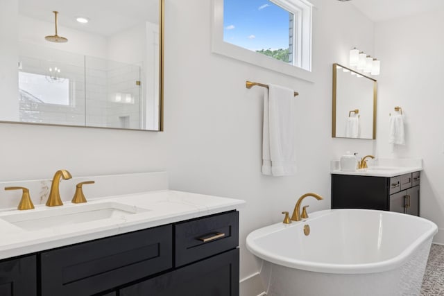 5128 Terravista Ln, Franklin, TN 37064 - bathroom featuring a tile shower, a freestanding bath, and vanity