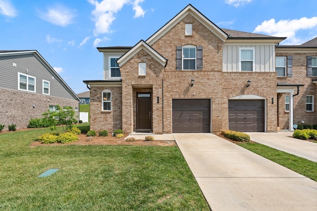 270 Netherlands Blvd, Lebanon, TN 37090 - view of front of home with board and batten siding, driveway, a front lawn, brick siding, and an attached garage