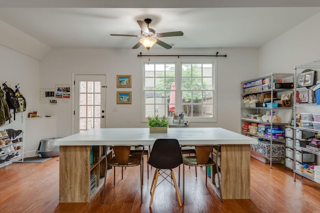 2003 Rural Plains Cir, Franklin, TN 37064 - dining space with ceiling fan, wood finished floors, and vaulted ceiling