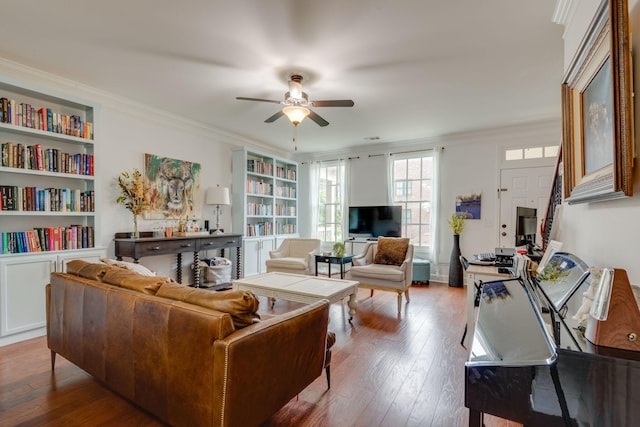 2003 Rural Plains Cir, Franklin, TN 37064 - living room with hardwood / wood-style flooring, a ceiling fan, and crown molding
