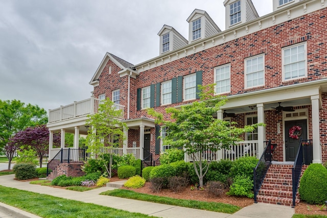 2003 Rural Plains Cir, Franklin, TN 37064 - view of front of house with a porch, brick siding, stairway, and a ceiling fan