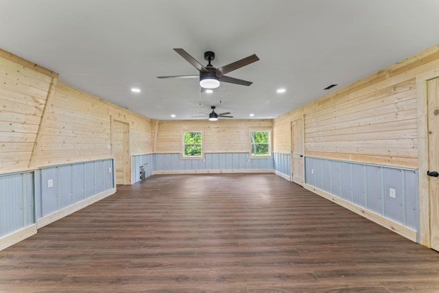 7121 Robinson Dr, Fairview, TN 37062 - empty room with recessed lighting, wood finished floors, ceiling fan, and wooden walls