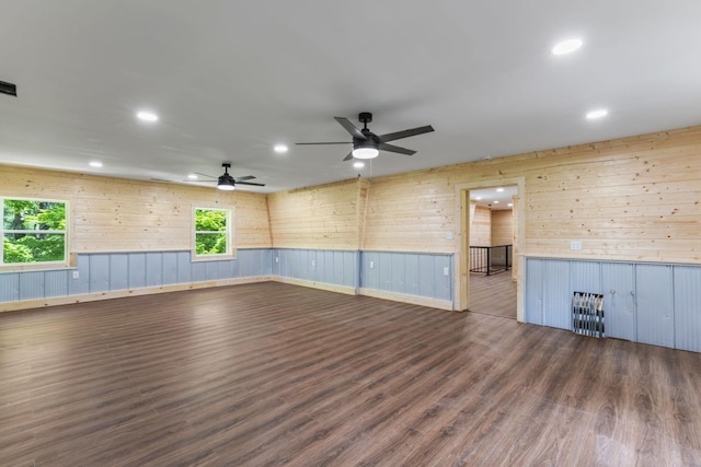 7121 Robinson Dr, Fairview, TN 37062 - empty room with wood finished floors, recessed lighting, a ceiling fan, plenty of natural light, and wood walls